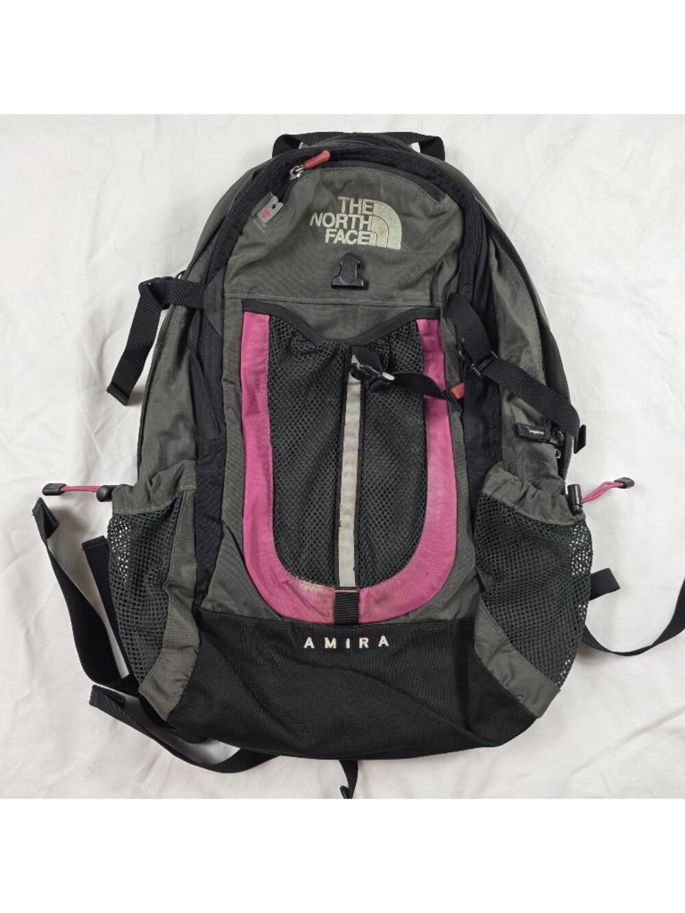 The North Face Amira Womens Backpack Gray Pink Lightweight Hiking Camping